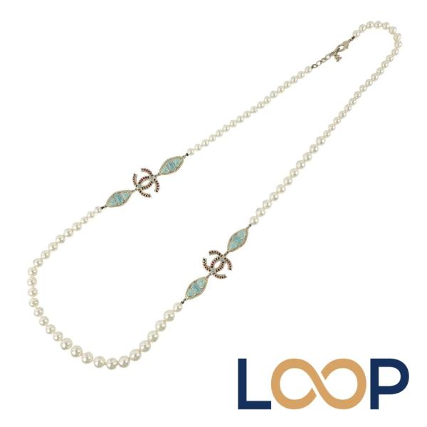 シャネル ■中古■104cm■ ココマーク ロング ネックレス アクセサリー フェイクパール 色石 ...