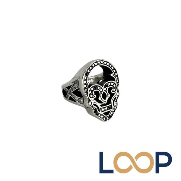 ジャスティンデイビス ■美品■ ホロウスカル リング 指輪 アクセサリー 黒石 SV925 シルバー...