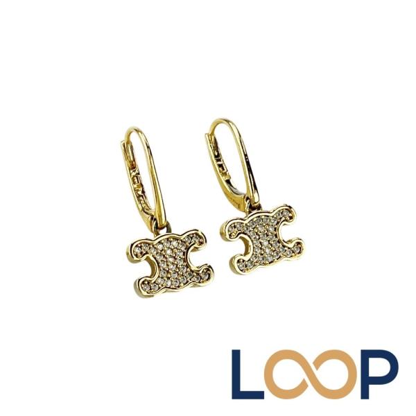 セリーヌ ■美品■ トリオンフ ピアス アクセサリー GP ラインストーン ゴールド 【715839...