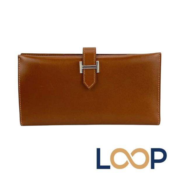 エルメス ■美品■ヴィンテージ■ ベアンクラシック 長財布 ウォレット ボックスカーフ SS ブラウ...