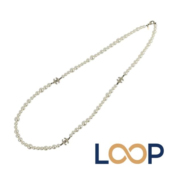 シャネル ■美品■92.5cm■ パール ロング ネックレス アクセサリー ホワイト ゴールド GP...