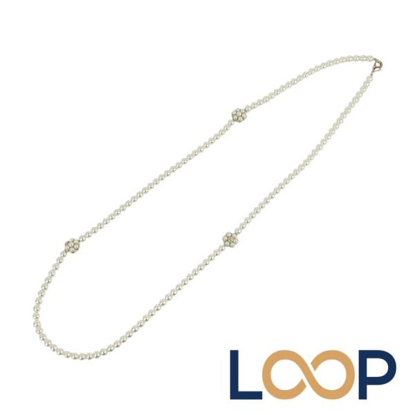 シャネル ■中古■107cm■ パール ロング ネックレス フラワー モチーフ アクセサリー ホワイ...