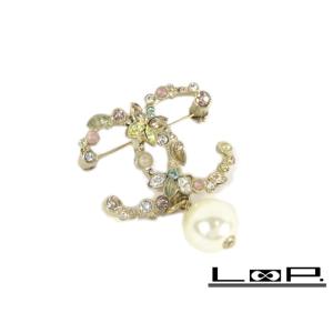 【美品】 CHANEL シャネル ココ ブローチ アクセサリー ラインストーン フェイク パール ゴ...