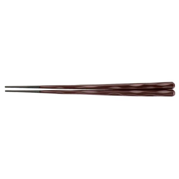 PBT　六角一刀彫箸　溜　22.5cm　10膳入　90030742　RHS-E1