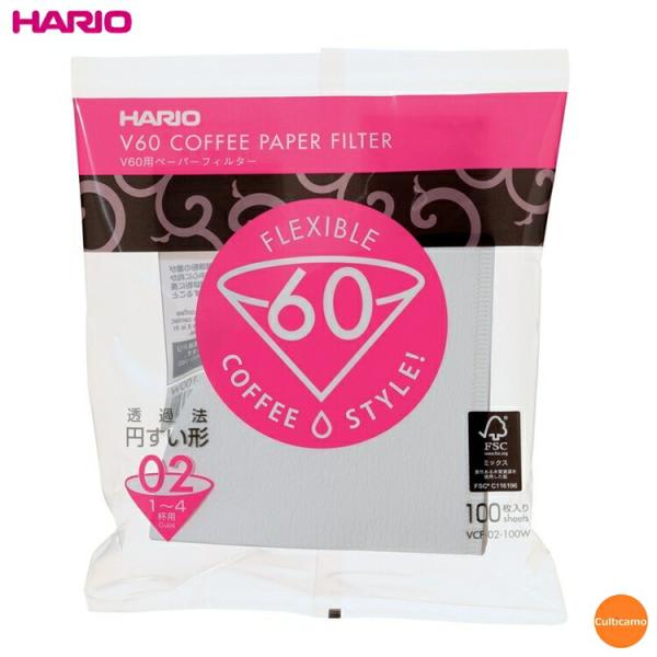 ハリオ　V60用ペーパーフィルター　酵素漂白　VCF-02　1〜4杯用　（100枚入）　FPC-03