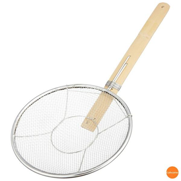 18-8　竹柄そば揚　6.5メッシュ　横柄　18cm　ASB-68