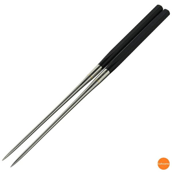 本焼ステンレス　黒合板六角柄　盛箸　13.5cm　BML-16