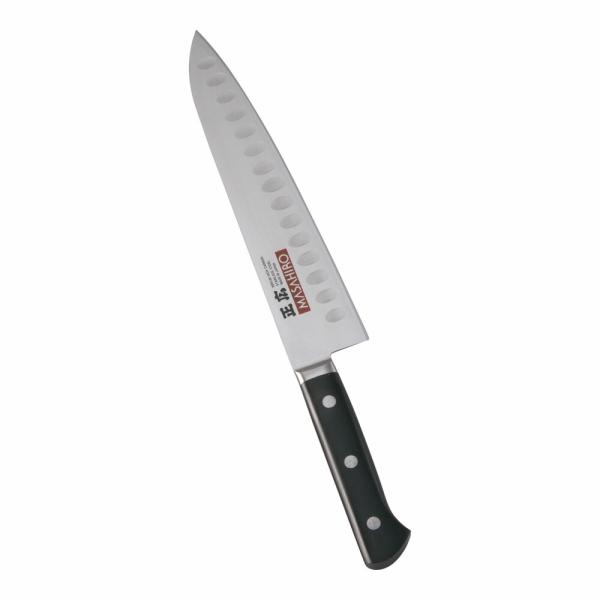 正広　MV-H鋼　ディンプル　シェフナイフ　両刃　24cm　14982　プラ柄　AMS-L3
