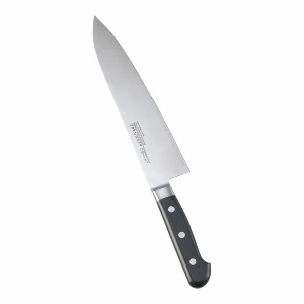 堺實光　スタンダード　抗菌　プラ柄　ツバ付　牛刀　両刃　21cm　黒　51505　AZT-70