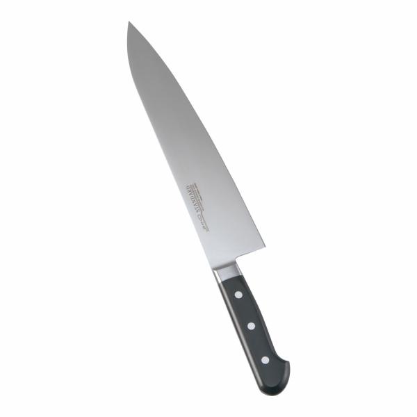 堺實光　スタンダード　抗菌　プラ柄　ツバ付　牛刀　両刃　27cm　黒　51507　AZT-70