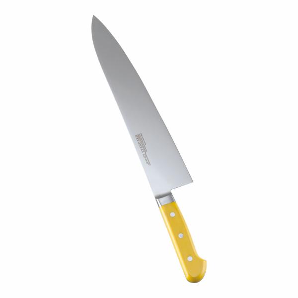 堺實光　スタンダード　抗菌　プラ柄　ツバ付　牛刀　両刃　30cm　黄　56088　AZT-70