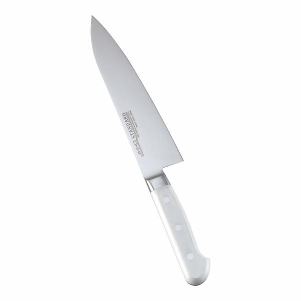 堺實光　スタンダード　抗菌　プラ柄　ツバ付　牛刀　両刃　18cm　白　56164　AZT-70