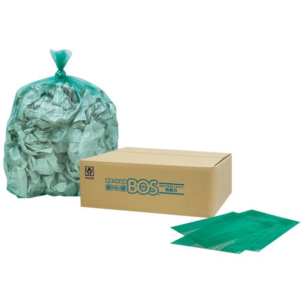 驚異の防臭素材　臭わない袋BOS　透明グリーン　45L　BOS-B6580　250枚　ケース販売