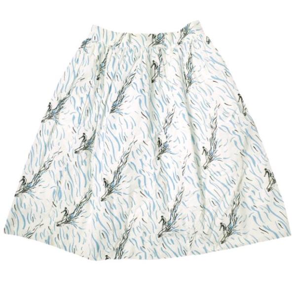 CARVEN カルヴェン カルベン サーフプリント ギャザースカート 415 J158 36 WHI...