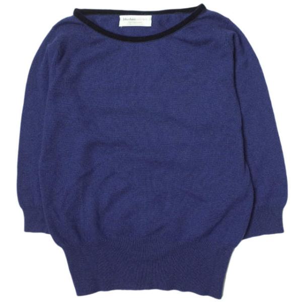 JOHNSTONS ジョンストンズ スコットランド製 カシミヤ七分袖ニット 34 ネイビー セーター...