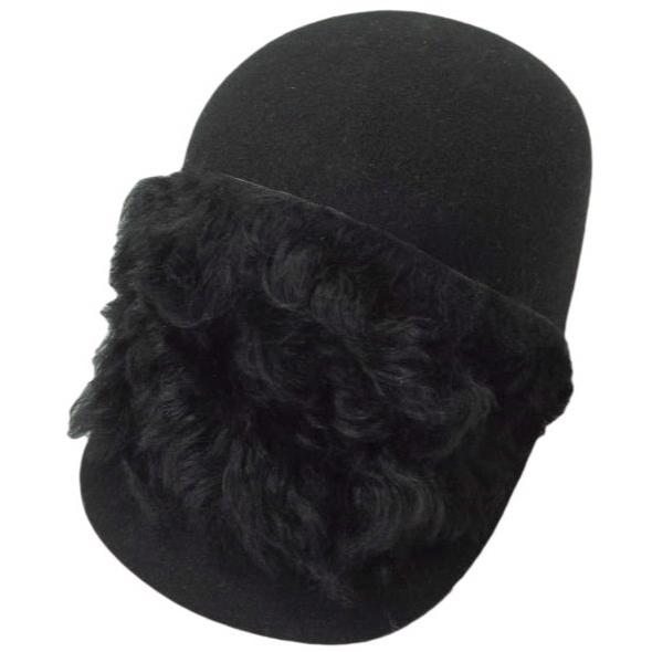 新品 LANVIN ランバン フランス製 ファー付き ウールフェルトキャップ 58 BLACK ボー...