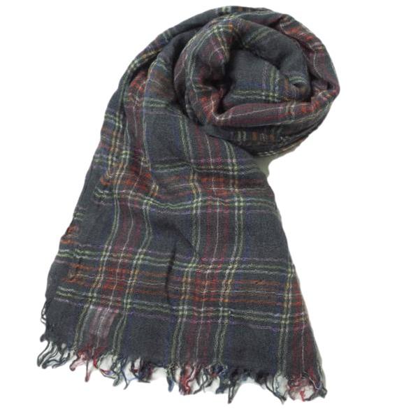 Faliero Sarti ファリエロサルティ イタリア製 ウールシルク 大判チェックストール グレ...