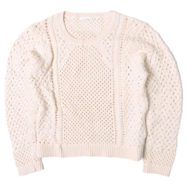 Chloe クロエ クロシェ編み コットンレーヨン クルーネックニット 14 PINK BEIGE ...