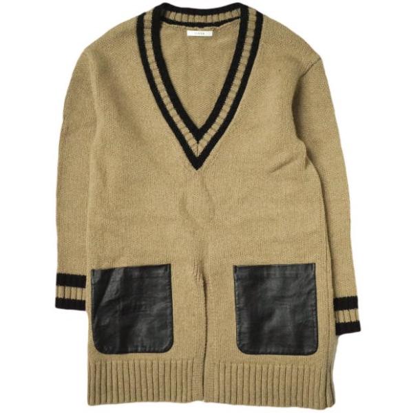 CINOH チノ 18AW V Neck Leather Pocket Knit Vネックレザーポケ...