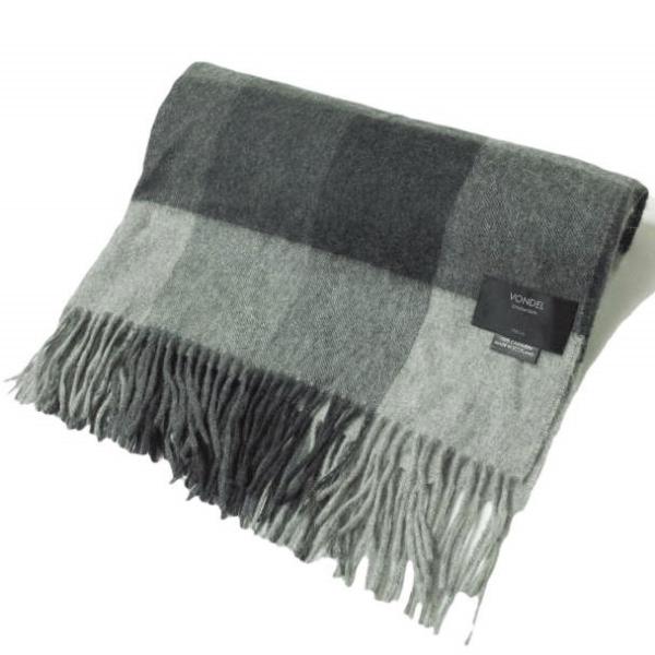 VONDEL フォンデル スコットランド製 カシミヤチェック大判マフラー グレー フリンジ ショール...