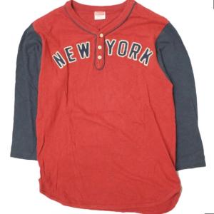 CHESWICK x BEAMS BOY チェスウィック ビームスボーイ 別注 NEW YORK TEE ベースボールTシャツ S RED/NAVY 七分袖 ヘンリーネック g12951｜looponline