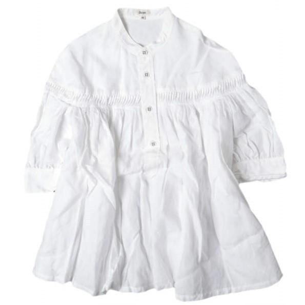 Scye サイ 日本製 リネン高密度半袖タックシャツ 1219-31029 38 WHITE ブラウ...