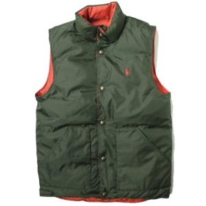 POLO RALPH LAUREN ポロ・ラルフローレン REVERSIBLE DOWN VEST ポニー刺繍 リバーシブルダウンベスト 1486977NRDV XS OLIVE/ORANGE g14629｜looponline