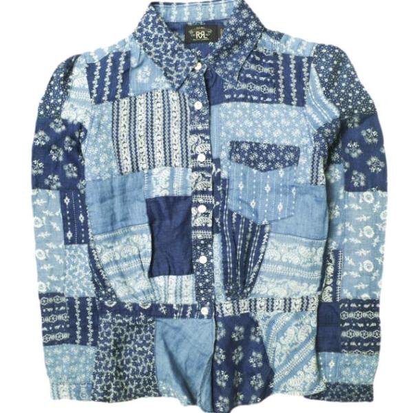 RRL ダブルアールエル バンダナパッチワークリネンシャツ 282879005001 1 インディゴ...