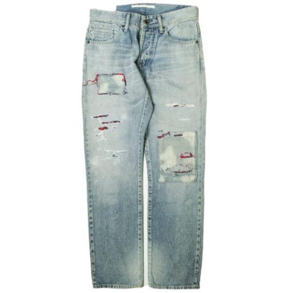 新品 e JEANS イージーンズ 岡山児島 チェックリペアパッチ スリムセルビッチデニムパンツ e...