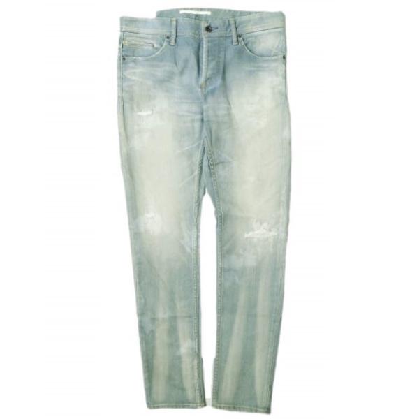 新品 e JEANS イージーンズ 岡山児島 ダメージ＆汚れ加工 ストレッチスリムデニムパンツ e-...