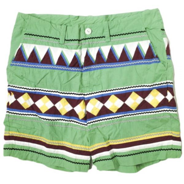 ELATE イレイト 日本製 刺繍ボーダーショートパンツ 10SS-PA-08 2 グリーン ショー...