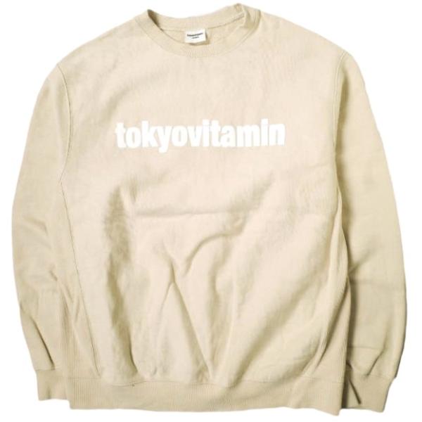 tokyovitamin トウキョウビタミン 発泡プリント ロゴスウェット M ベージュ トレーナー...