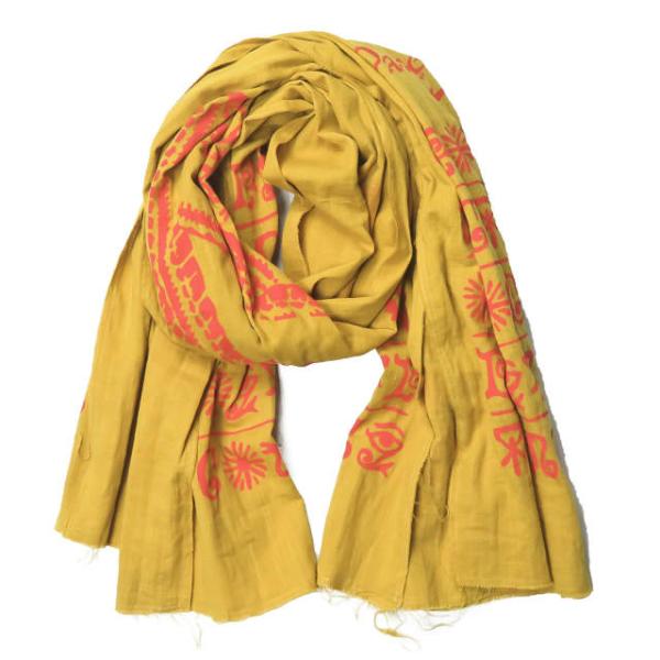 Zepanese Club ゼパニーズクラブ インディアンファブリック 大判ストール マスタード ロ...