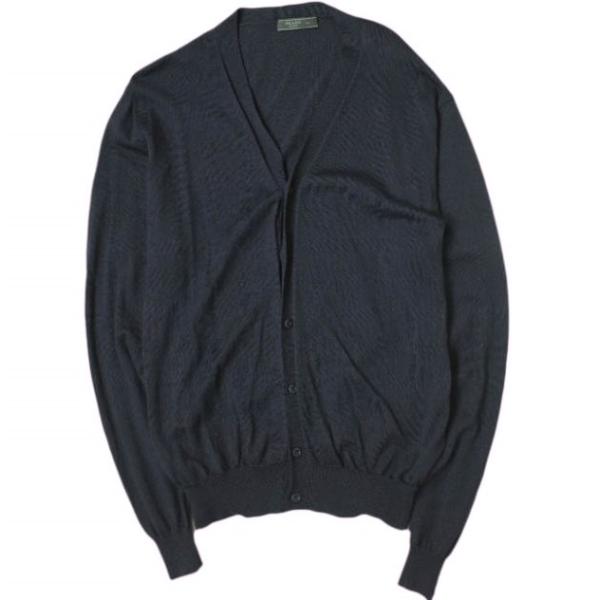 PRADA プラダ ハイゲージウールVネックカーディガン AMA2 2011 601 50 NAVY...