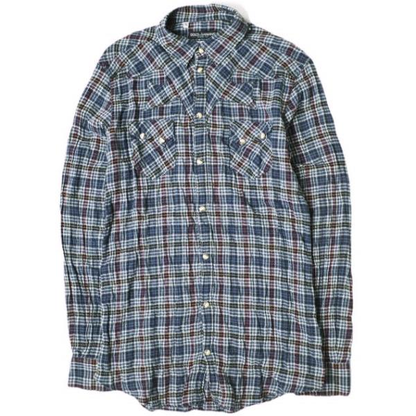 DOLCE＆GABBANA ドルチェアンドガッバーナ イタリア製 GOLD チェックウエスタンシャツ...