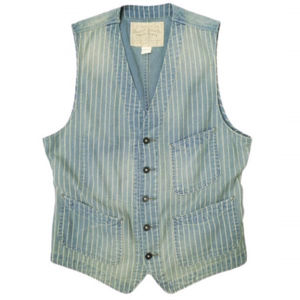 RRL ダブルアールエル WABASH VEST ウォバッシュストライプド インディゴツイルベスト ...