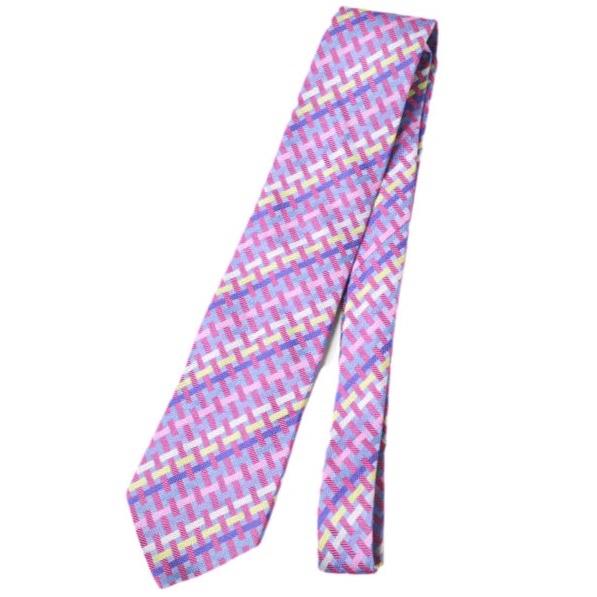 JOHN COMFORT ジョンコンフォート イギリス製 チェックシルクネクタイ PINK/PURP...