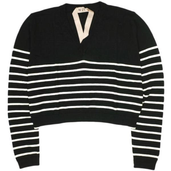 新品 N°21 ヌメロヴェントゥーノ 23SS メリノウールVネックボーダークロップドニット 23S...