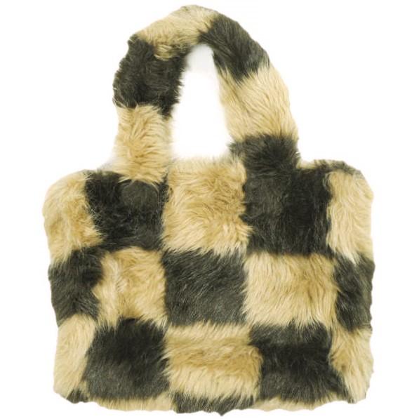 STAND STUDIO スタンドスタジオ LIZ FAUX FUR BAG チェッカーパターン フ...
