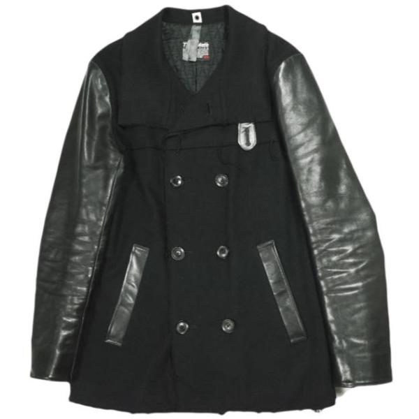 wjk ダブルジェイケイ 日本製 STAND P-COAT 袖レザー スタンドカラーメルトンピーコー...