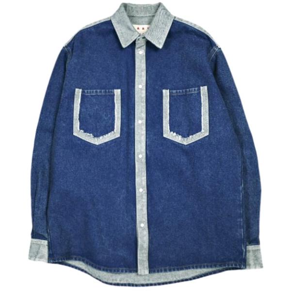 新品 MARNI マルニ 24AW イタリア製 ブルー ツートーンデニム製シャツ CAJD0601Q...