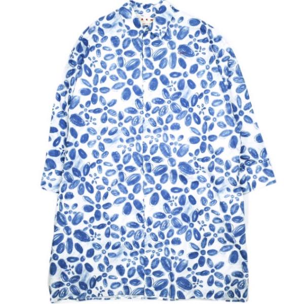 新品 MARNI マルニ 24AW ホワイト Bloomingプリント ポプリン地 コクーンドレス ...