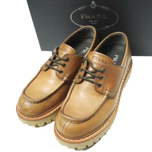 PRADA プラダ イタリア製 カーフレザーモックトゥレースアップシューズ 2EE416 070 8...