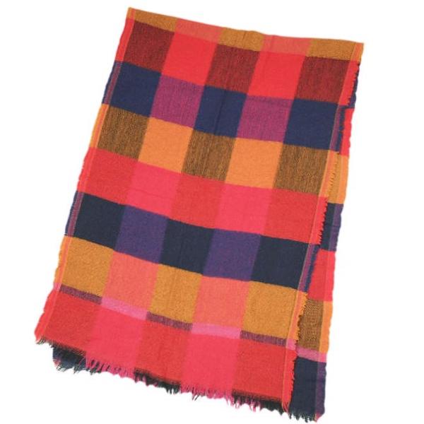 MOISMONT モワモン ウールチェックマフラー No.088 RED/NAVY/ORANGE フ...