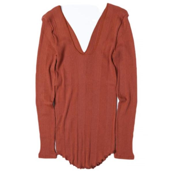 新品 HAKUJI ハクジ 日本製 Random Rib LS PO コットンシルク Vネックロング...