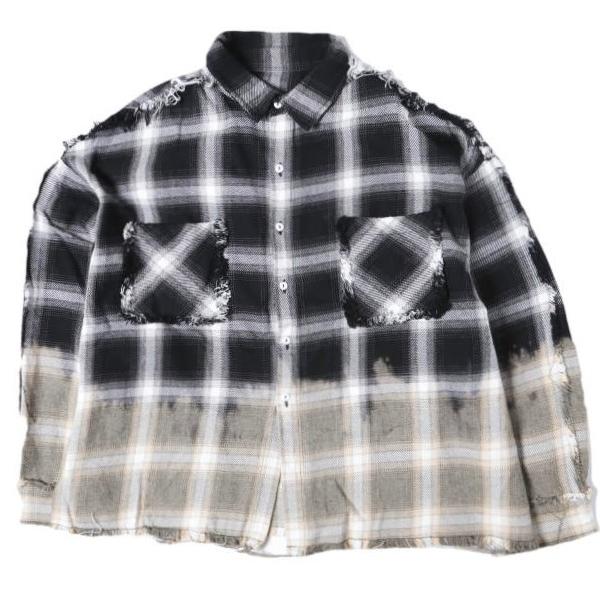 Danke Schon ダンケシェーン 26SS FLANNEL DAMAGE OMBRE BLEA...