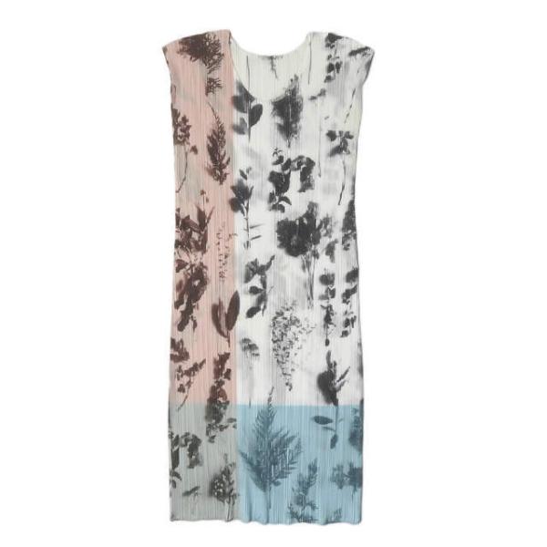 PLEATS PLEASE プリーツプリーズ 日本製 フラワープリント プリーツノースリーブワンピー...