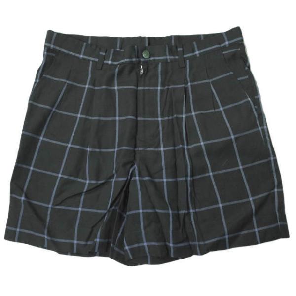 URU ウル 日本製 レーヨンチェック2タックショーツ 14SOP06 2 ブラック ショートパンツ...