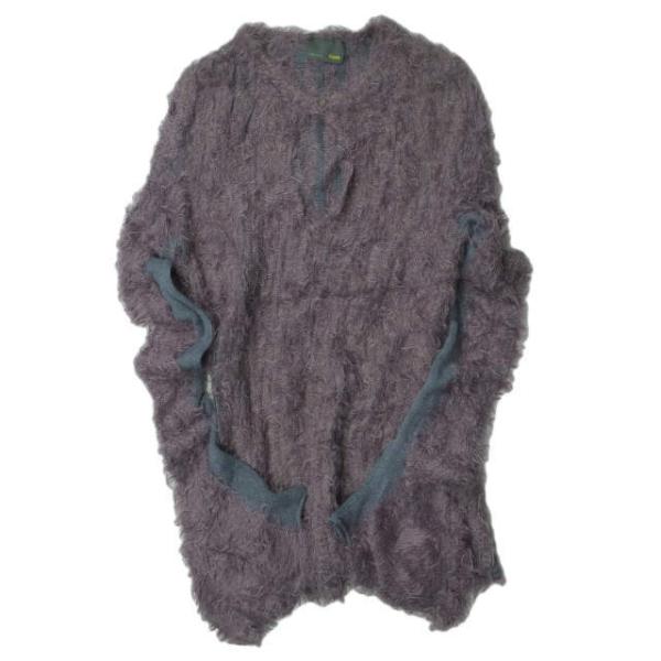 FENDI フェンディ イタリア製 ストライプシャギーニット 42 パープル セーター プルオーバー...