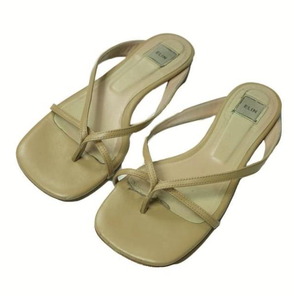 ELIN エリン 日本製 スクエアトングサンダル 35(22cm) ベージュ レザー シューズ g4...